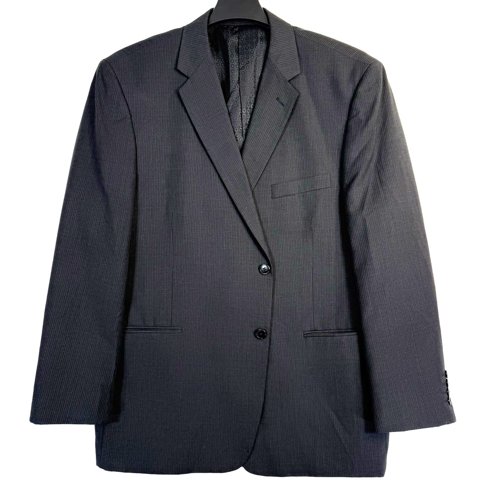 Adolfo Designed in Italy Wool Suit‎ Jacket Black Pin Striped 48 Long